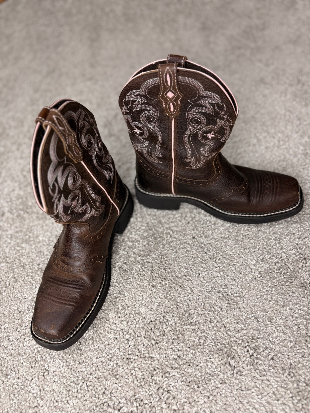 Justin Gypsy L9965 Brown Leather Square Toe Cowboy Boots Women's 6.5B